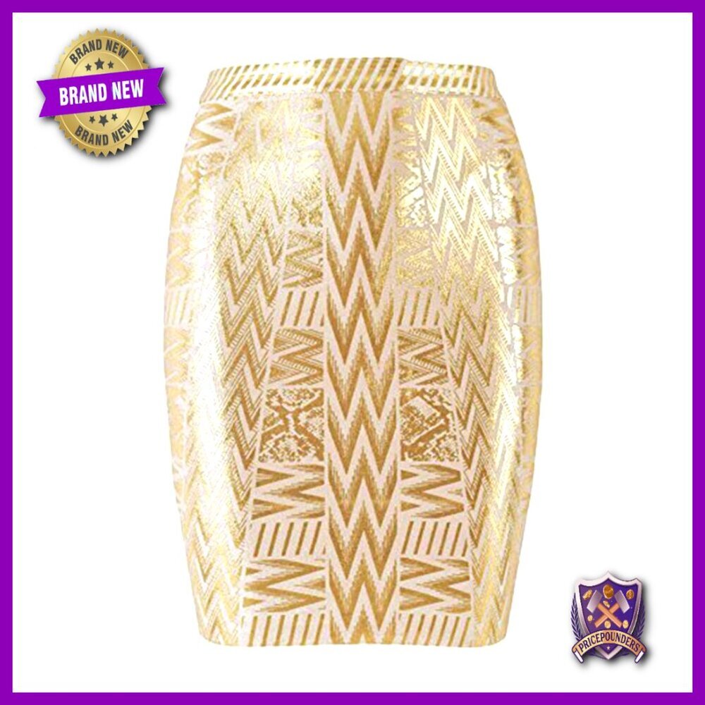 Leather Metallic High Waist Bandage Skirt XS